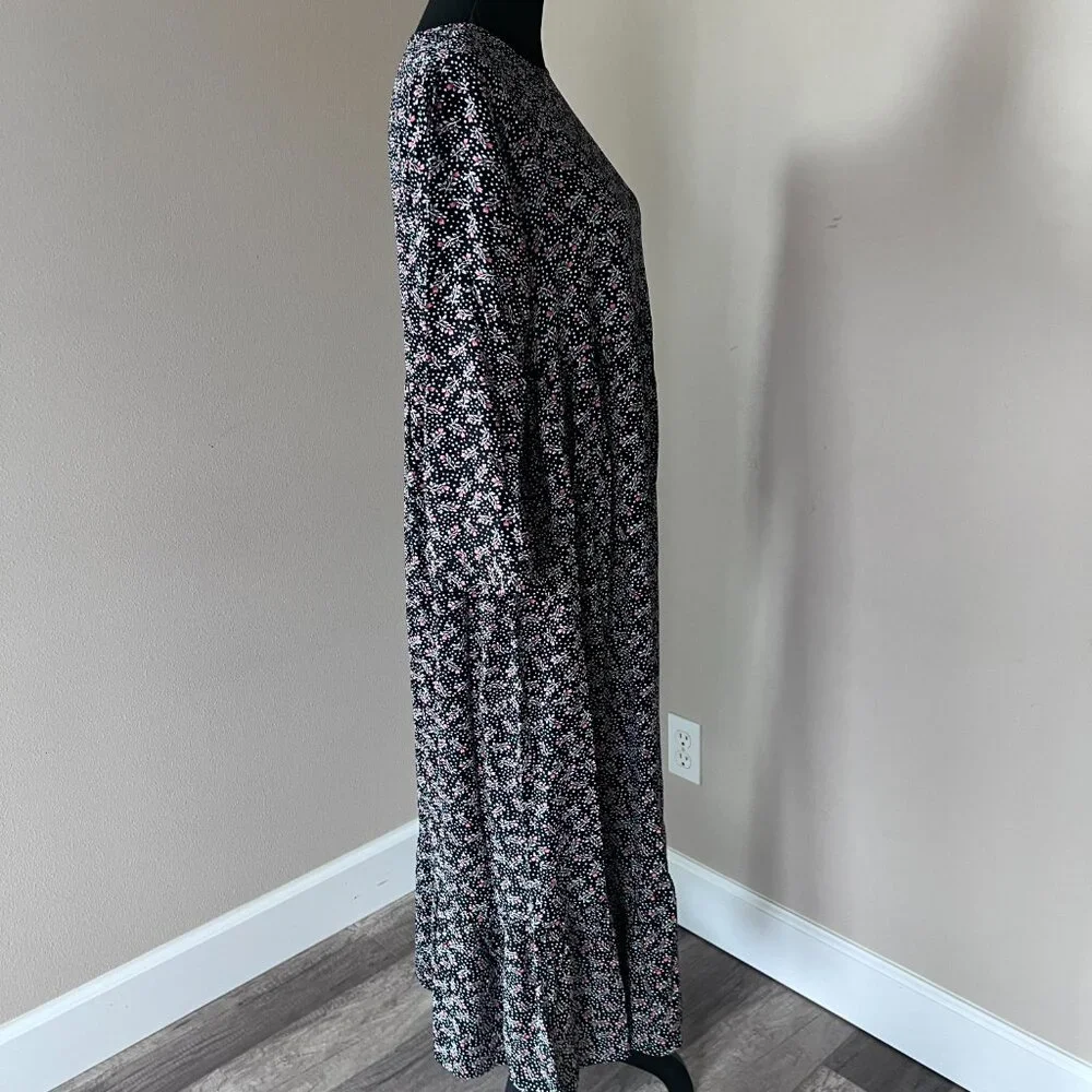 Ann Taylor LOFT Women's Long Sleeve Floral Midi Dress - Size S - Black Floral - Picture 2 of 9